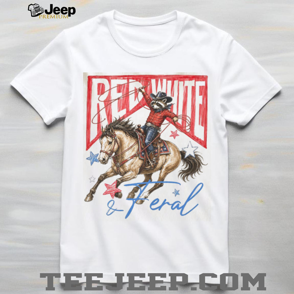 Red White and Feral Raccoon Cowboy Western USA Patriotic Shirt