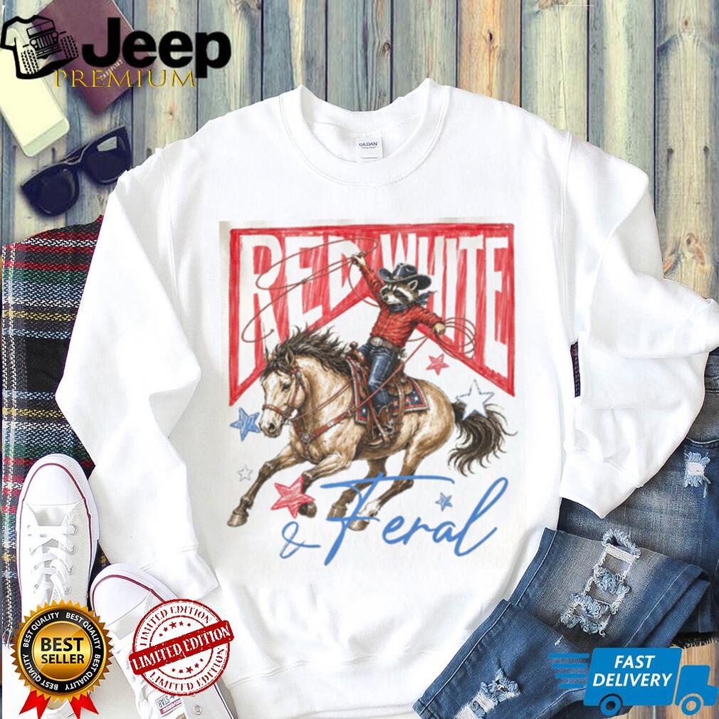Red White and Feral Raccoon Cowboy Western USA Patriotic Shirt