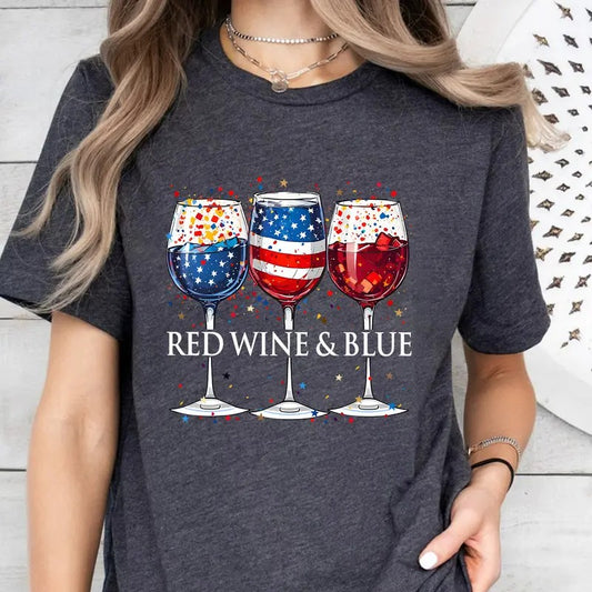 Red Wine and Blue Shirt, 4th of July Gift, Patriotic Shirt for Women and Men, USA Flag Shirt, Independence Day T-shirt, Red White and Blue