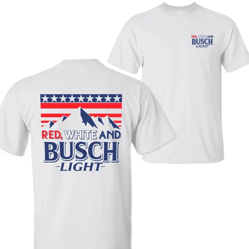 Red, White and Busch Light Shirt Hoodie Outfits, Busch Light Beers Shirt, Party In The USA 4th Of July Shirt, Independence Day Tee, 2 Sided Graphic Printed Unisex Classic Cotton T-shirts Comfort Womenswear Top Menswear Top in all Sizes
