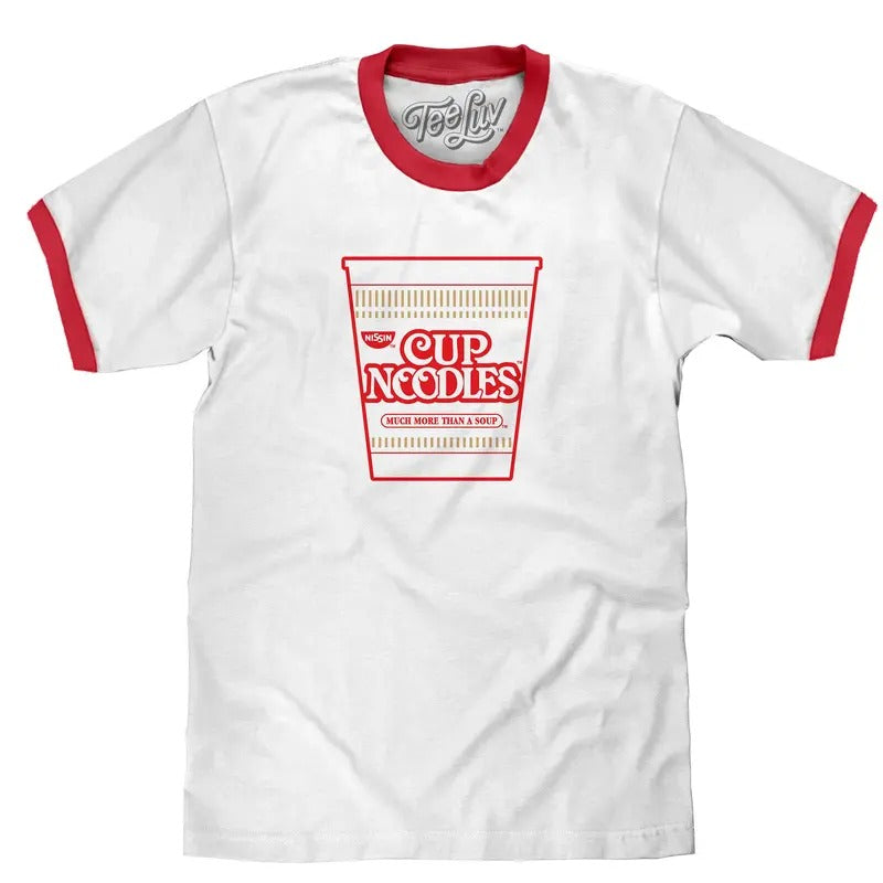 Nissin Cup Noodles Ringer T-Shirt - White/Red Hoodie, Sweatshirt | WearSparks.com