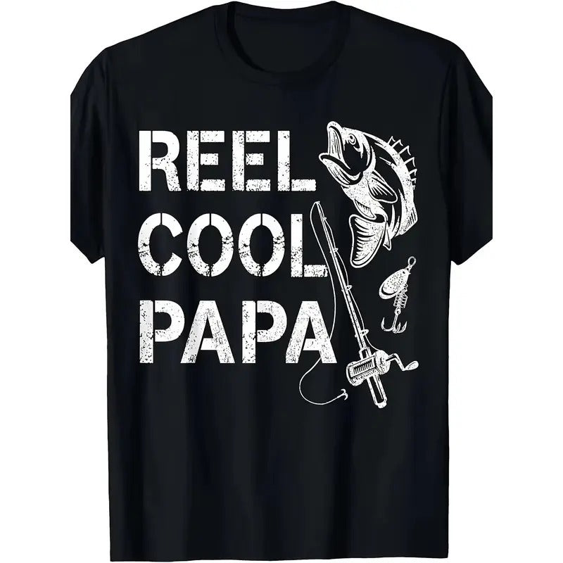 Reel Cool Papa Fishing Dad Gifts Father's Day Fisherman Fish T-Shirt220g, Men's Printed Short Sleeve T Sleeve, Comfortable, Versatile, Everyday Made in USA