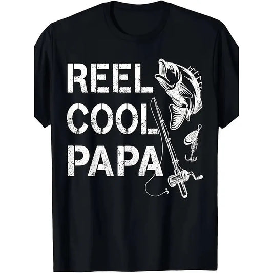 Reel Cool Papa Fishing Dad Gifts Father's Day Fisherman Fish T-Shirt220g, Men's Printed Short Sleeve T Sleeve, Comfortable, Versatile, Everyday Made in USA
