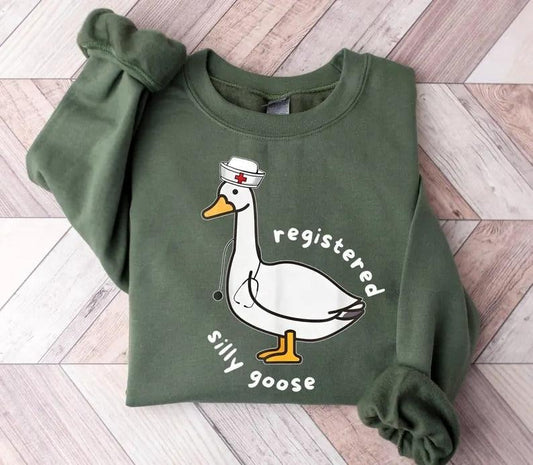 Registered Silly Goose Sweatshirt,Nursing Student Sweatshirt,Nurse Gift,Funny Gift RN Sweatshirt,Nursing School,Nurse Life,CNA Funny Goose
