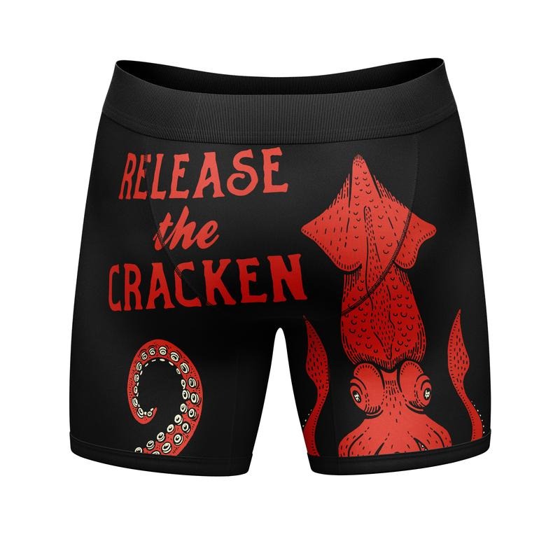 Release The Cracken Mens Boxers Funny Kraken Sea Octopus Butt Crack Novelty Underwear Funny Graphic Boxers Animal  Funny Funny Adult Humor  Mens Novelty Boxer Briefs Black