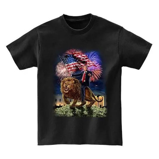 Republican President Donald Trump Riding War Lion - Short Sleeve Unisex, Men Made in USA
