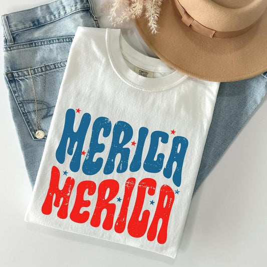 Retro 'Merica, America, Red White Blue, Patriotic, Tshirt, Women's Crew Neck, Crewneck Hoodie, Sweatshirt | WearSparks.com