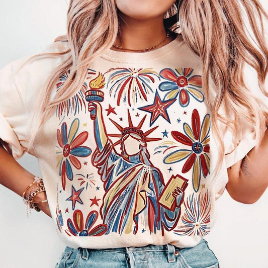 Retro 4th July Statue of Liberty, America USA tshirt, America 4th July shirt, 4th Of July tshirt, USA Flag, American Girl Shirt , Gift for Mom, Menswear Top, women top, Gift For menswear