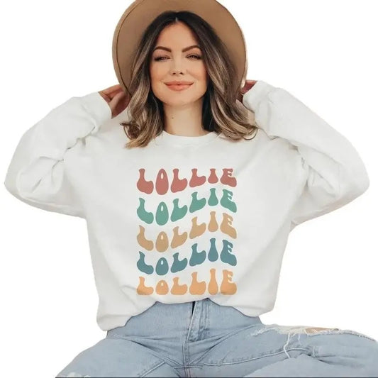 Retro 70s Grandma Sweatshirt, Lollie Groovy Stacked, New Grammy, Pregnancy Reveal, Gift For Nana, Unisex