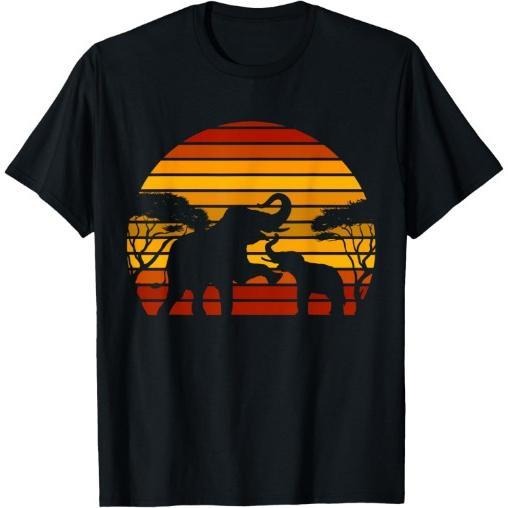 Retro Africa Animal Zoo Keeper Gift Safari Sunset Elephant T-Shirt Made in USA