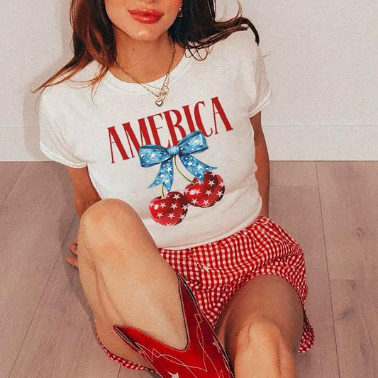 Retro America Baby Tee, America 4th July Unisex Shirt, 4th Of July Crop Top, Coquette America Baby Tee, Retro American Girl Shirt, Retro USA FlagShirt