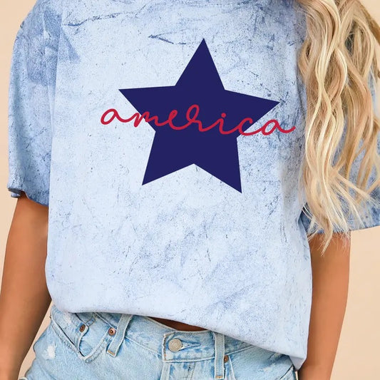 Retro America Star, Red White Blue, Patriotic, Color Blast, Comfort Colors Tshirt, Women's Comfort Color Tee, Tshirt