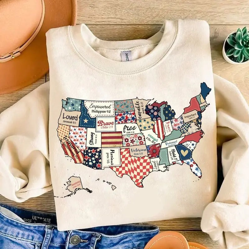 Retro America USA Map Crewneck, God say you are Shirt, Bible Verse Design, 4th Of July, USA Flag, American Girl Shirt, American 1776 Shirt