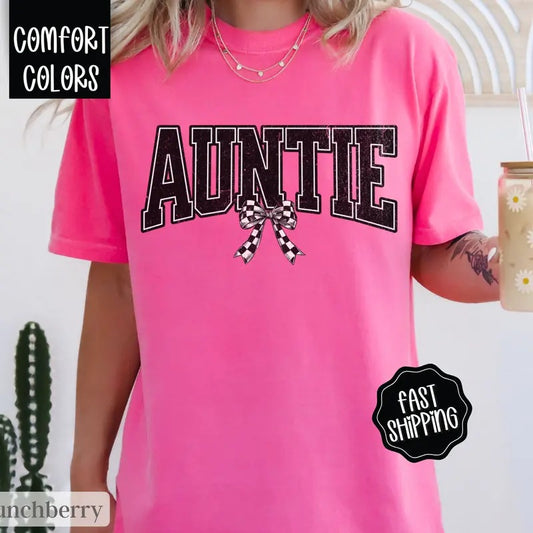 Retro Auntie Checkered Shirt, Gift for Aunt, Auntie Shirt, Retro Auntie Shirt, Comfort Colors Auntie Tshirt Hoodie,...