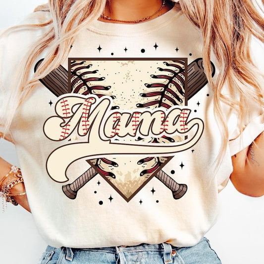 Retro Baseball Mama T-shirt, Game Day, Vintage Baseball Tshirt Crew Neck Womenswear