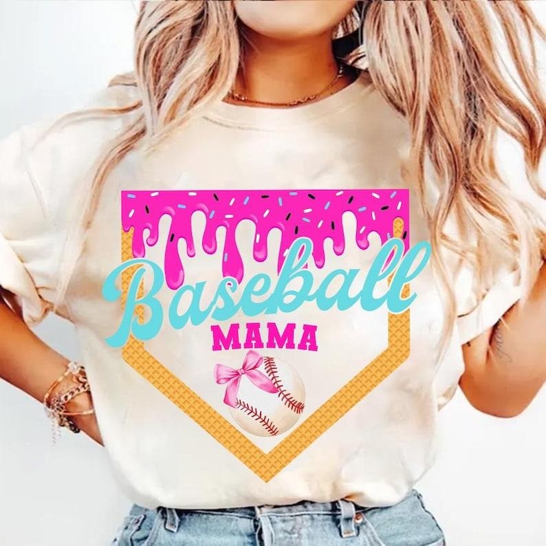 Retro Baseball Mom Shirt, Dripping Ice Cream Design, Fun Game Day Tee Hoodie, Sweatshirt | WearSparks.com