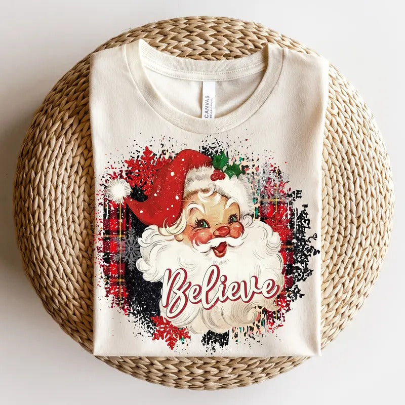 Retro Believe Santa Sweatshirt - Classic Holiday Clothing, Unisex Cotton Crewneck