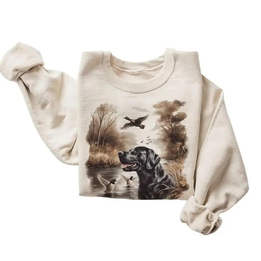 Retro Black Lab Mallard Ducks Sweatshirt Nineties 90s Labrador Retriever Hunting Duck Outfit Vintage - Boho Unisex Cotton