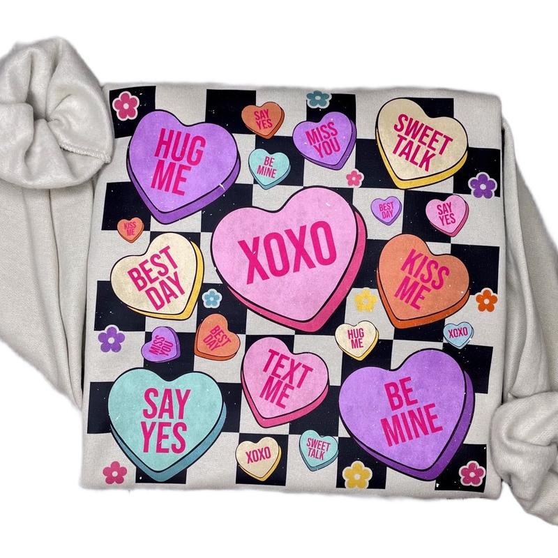 Retro Candy Hearts Valentine's Day Sweatshirt, Vintage Valentine Crewneck