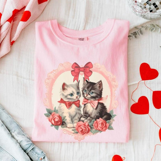 Retro Cat Valentines Day Shirt, Retro Valentine Sweatshirt, Gift for Cat Lovers, Vintage Kitten Shirt, Cute Valentines Day Shirt, Cats With Roses Tee