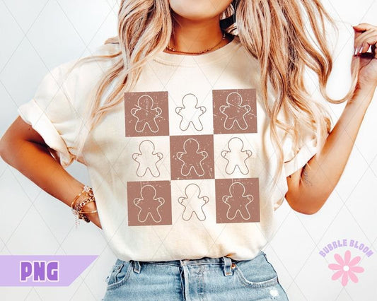 Retro Checkered Gingerbread Man Shirt, Trendy Distressed Christmas Shirt, Christmas Sublimation, Holiday Shirt Design, Cute Checkered Xmas Shirt