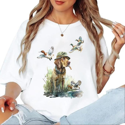 Retro Chocolate Labrador Dog and Mallard Ducks T-shirt Unisex Sweatshirt - 90s Vintage Hunting Duck Cotton Pullover Hoodie Womenswear Day Garment