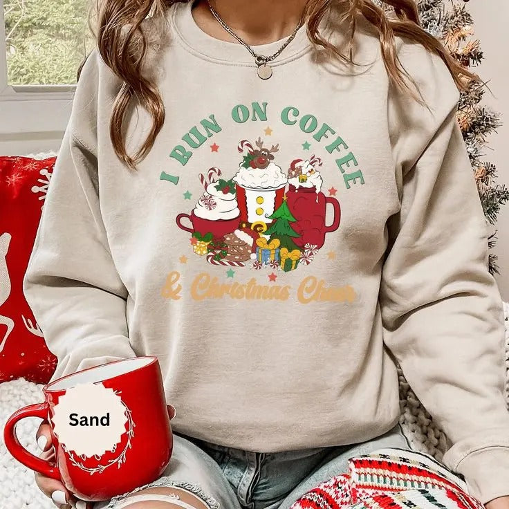 Retro Christmas Coffee Sweatshirt, Caffeine Sweatshirt, Vintage Santa Claus Graphic Tee, Xmas Women Men Gift, Classic Christmas Pullover