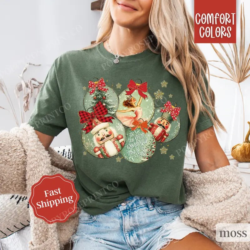 Retro Christmas Ornament Shirt Comfort Colors,  Cute Christmas Tee, Women's Holiday Tshirt