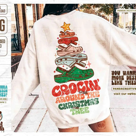 Retro Christmas Png Funny Holiday Shirt Sublimation Crockin' Around The Christmas Tree Vintage Winter Dtf Transfer Digital Download