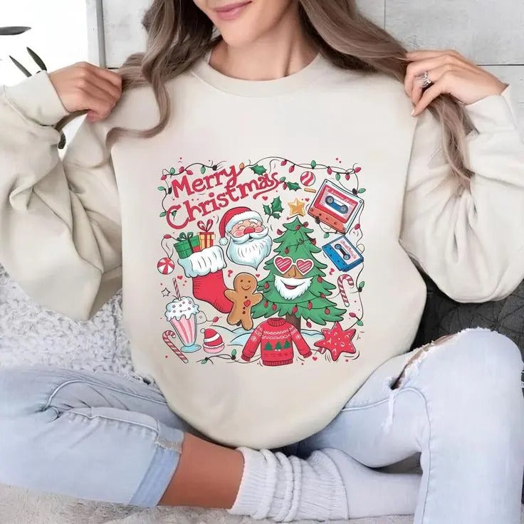 Retro Christmas Santa Clausmerry Christmas , vibes Milk Cookie For Santa Sweatshirt Cotton Crewneck