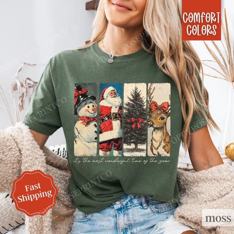 Retro Christmas Shirt Comfort Colors, Cute Xmas Tshirt, Women's Holiday Tee