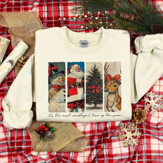 Retro Christmas Sweatshirt, Merry Christmas Shirt, Snoeman Santa Shirt, Cute Winter Hoodie, Christmas Shirt for Women, Vintage Rudolph Crewneck Sweatshirt, Vintage Christmas Sweater