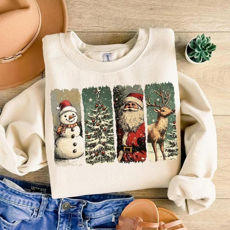 Retro Christmas Sweatshirt, Vintage Christmas Shirt, Santa Claus Shirt, Christmas Snowman Shirt, Christmas Tree Shirt, Merry Christmas Shirt