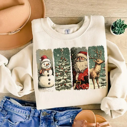 Retro Christmas Sweatshirt, Vintage Santa Christmas Sweater, Christmas Tree, Snowman Shirt, Vintage Deer Christmas Sweatshirt, Merry Christmas Shirt, Xmas Holiday Shirt