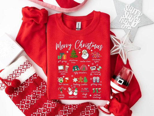 Retro Christmas Sweatshirt, Womens Christmas Sweatshirt, Holiday Sweater, Cute Christmas Sweatshirt, Christmas Gift, Christmas Doodles, Gift