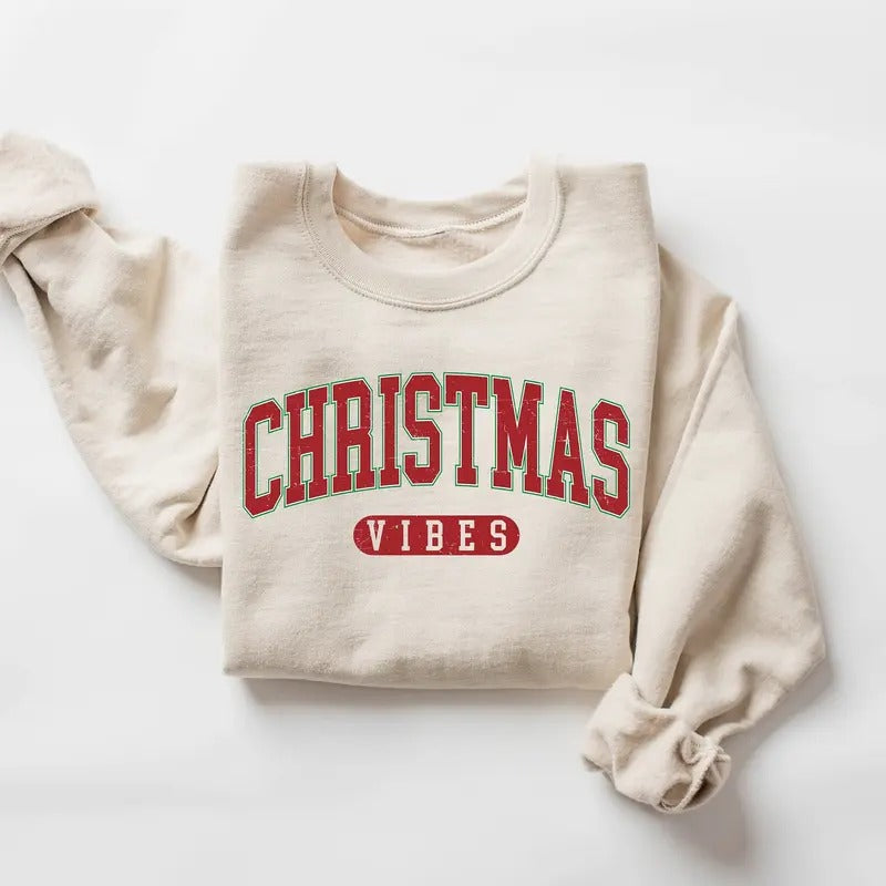 Retro Christmas Vibes Sweatshirt, Womens Christmas Sweatshirt, Holiday Sweater, Cute Christmas Sweatshirt, Christmas Gift, Winter Shirt Christmas Gift Idea 2024, Gift For Him, Gift For Her