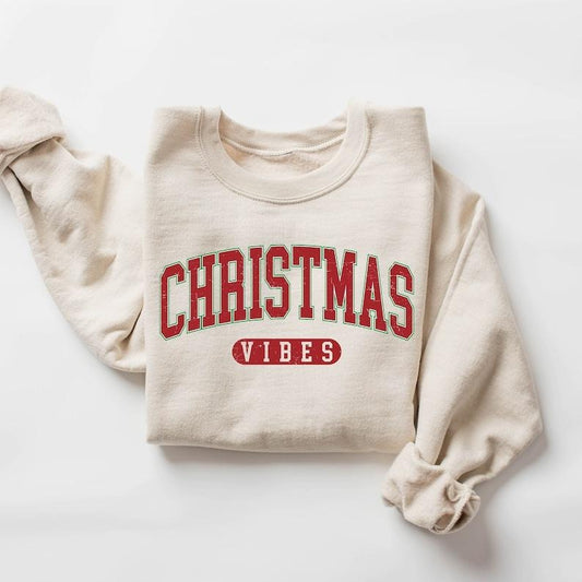 Retro Christmas Vibes Sweatshirt, Womens Christmas Sweatshirt, Holiday Sweater, Cute Christmas Sweatshirt, Christmas Gift, Winter Shirt, Hoodie and Sweater; T-shirt Cotton Womenswear