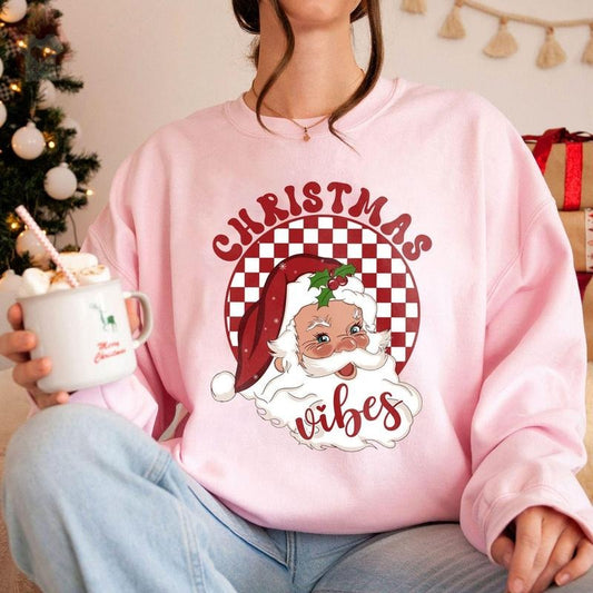 Retro Christmas Vibes Sweatshirt, Womens Christmas Sweatshirt, Holiday Sweater, Cute Christmas Sweatshirt, Christmas Gift, Winter Shirt, Unisex Trendy