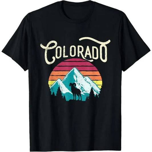 Retro Colorado CO Mountains Wildlife Bighorn Sheep T-Shirt T-Shirt Made in USA
