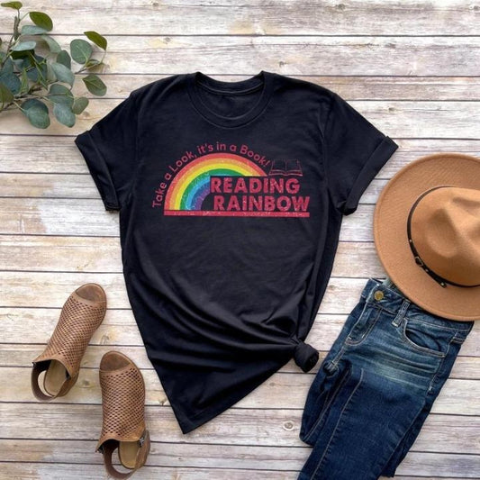 Retro Comfort Reading Rainbow Shirt, Vintage Book Lover Tee, Teacher Appreciation Gift, Cozy Reading Aesthetic, Unisex Crew Neck, Trending Top