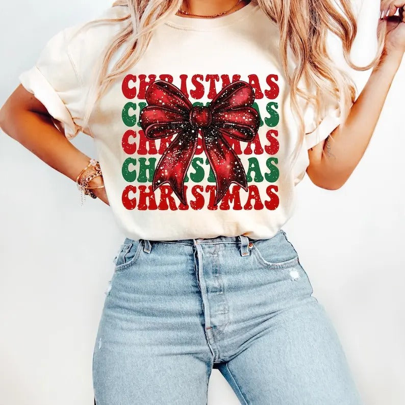 Retro Coquette Christmas Tshirt, Vintage Christmas, Holiday Shirt, Trending Tee Top Womenswear