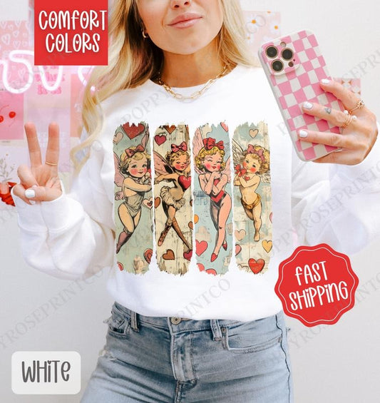 Retro Cupid Valentines Sweatshirt Comfort Colors, Valentine's Day Women's Crewneck, Vintage Valentine Women's Sweater valentine sweatshirt