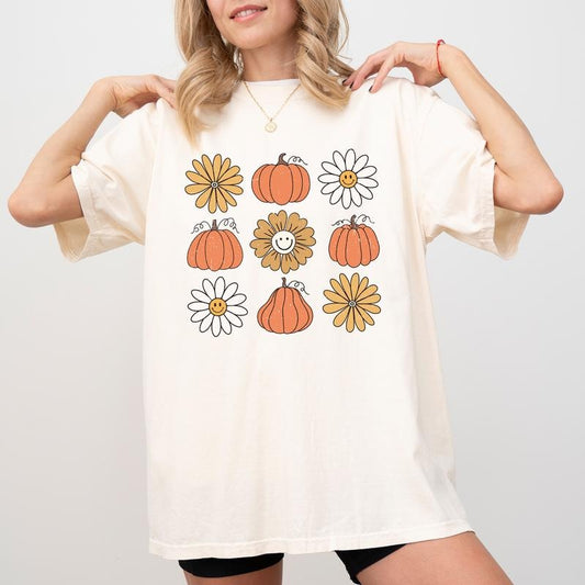 Retro Fall Vibes Tee, Autumn Vibes Vintage Graphic T-shirt, Pumpkin Fall Unhinged Shirt, Autumn Shirt For Women, Retro Daisy Fall Tee, Gift Shirt For Women, Comfy Fabric Graphic Tee, Women's Tops, Womenswear, Cotton Fabric Relaxed Fit Chic Style