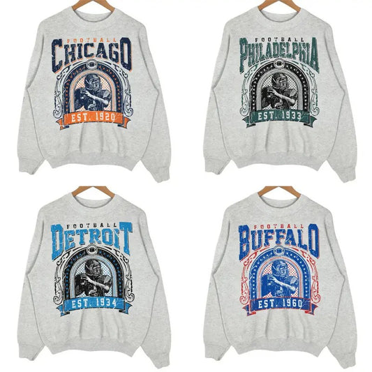 Retro Football Crewneck Sweatshirt, Vintage Football Sweatshirt Sport Grey Color, Gift For Football Fans