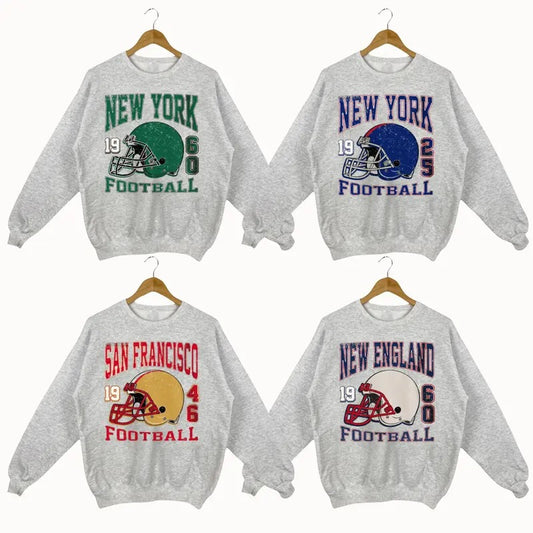 Retro Football Sweatshirt in Sport Grey, Unisex Vintage Sports Pullover, Classic Sweatshirts