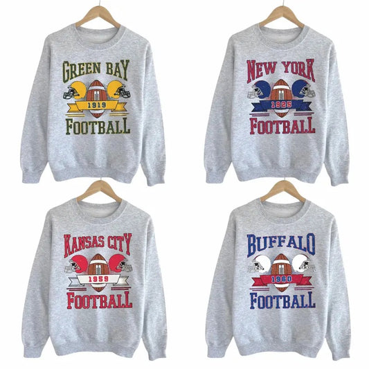 Retro Football Sweatshirts Sport Grey Color, Vintage Football Team Crewneck Collection, Football Sweatshirt
