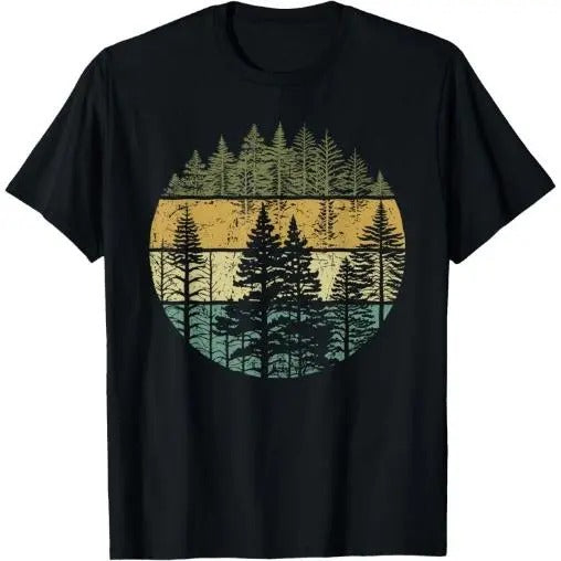 Retro Forest Trees Outdoors Nature Women Men Vintage Graphic T-Shirt Made in USA
