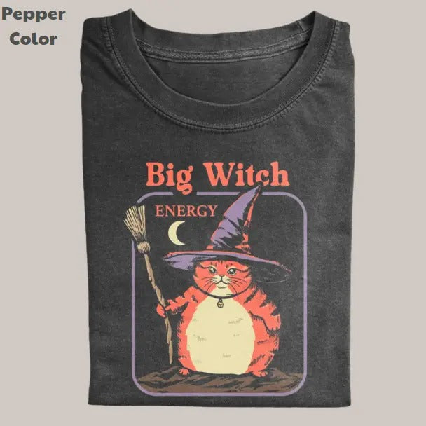 Retro Funny Vintage Graphic Tee, Cat Big Witch Energy T-Shirt, Unisex Meme Cringe Funny Dumb Shirt, Menswear Womenswear Streetwear