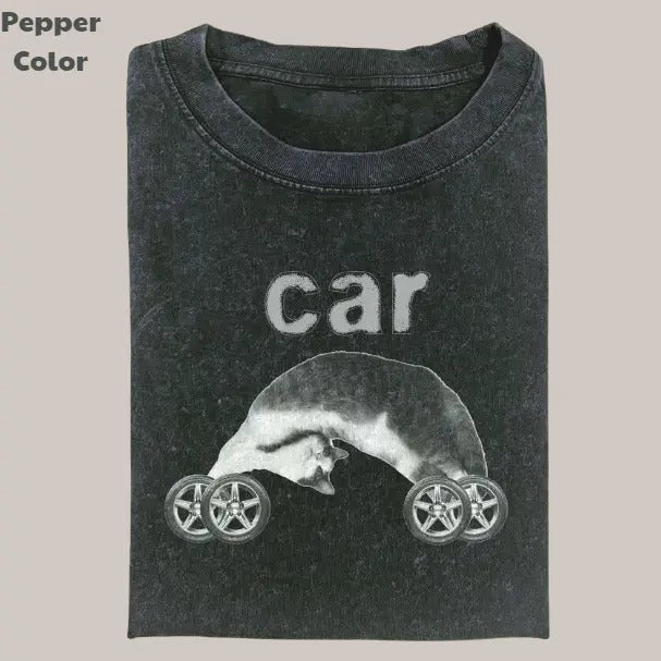 Retro Funny Vintage Graphic Tee, Cat Car T-Shirt, Unisex Meme Cringe Funny Dumb Shirt, Menswear Womenswear Streetwear