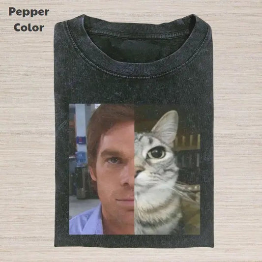 Retro Funny Vintage Graphic Tee, Cat Dext Morgan T-Shirt, Unisex Meme Cringe Funny Dumb Shirt, Menswear Womenswear Streetwear